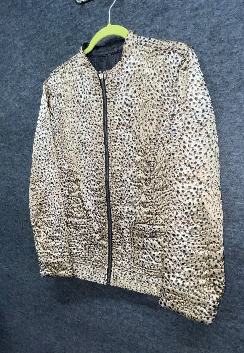Chico's Women's Reversible Quilted Jacket Leopard Animal Print Full Zip Sz 2