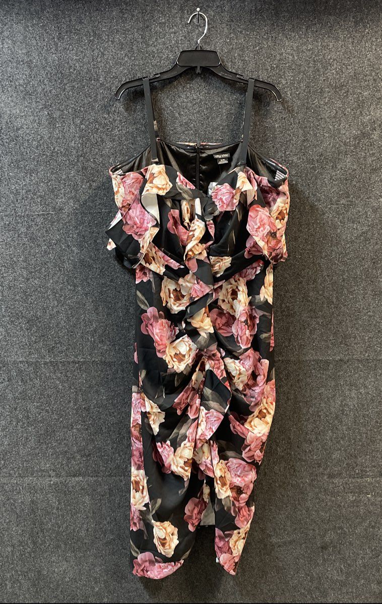 City Chic Women's Black Charlotte Floral Cold Shoulder Ruched Dress Sz XL/22 NWT