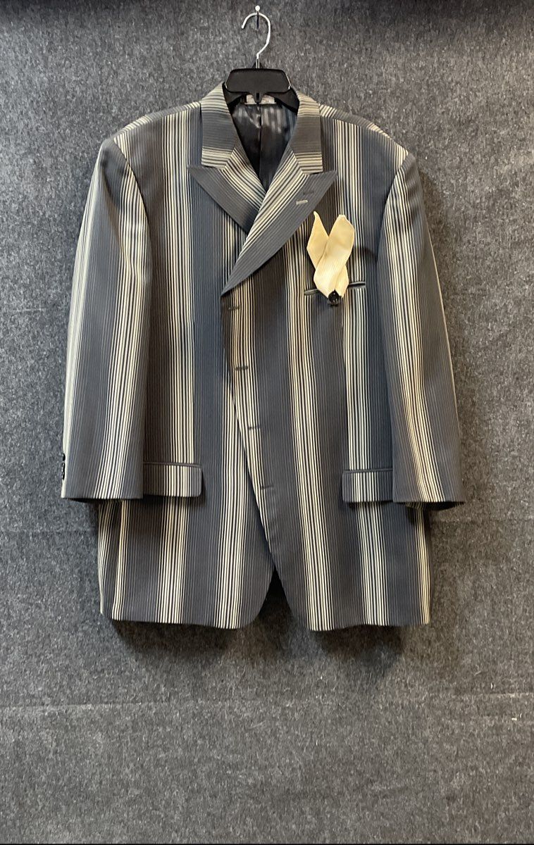 Denzel Collection Men's Grey Cream Striped 4 Button Blazer Jacket Sz 48