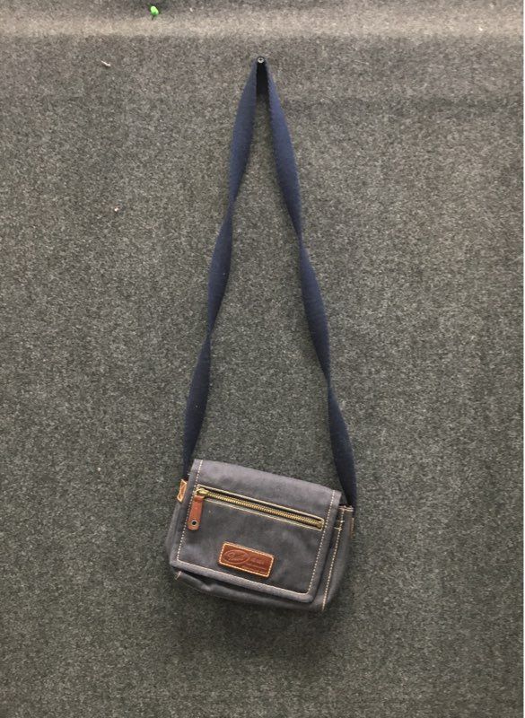 Vintage Fossil Navy Blue Canvas Leather Trim Crossbody Messenger Bag No. 054