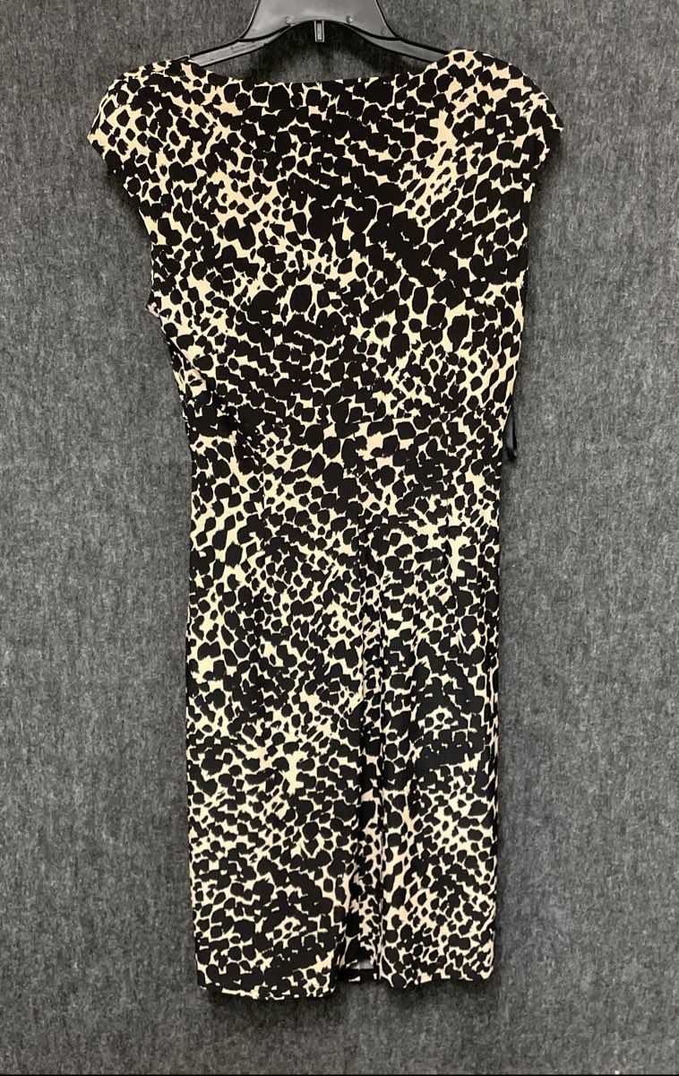 Lauren Ralph Lauren Womens Black Cream Animal Print Ruched Sleeveless Dress Sz 8