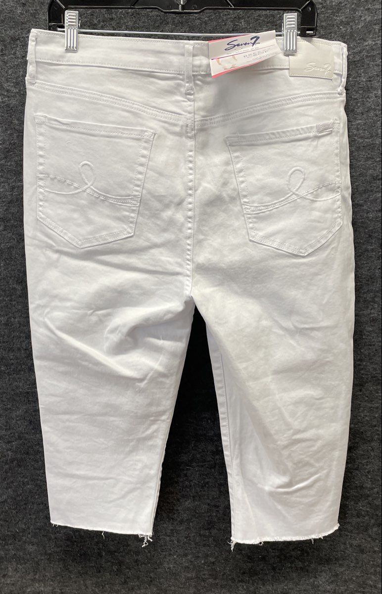 Seven7 Women's White Breezy Crop High Rise Skimmer Jeans Raw Hem Sz 14 NWT