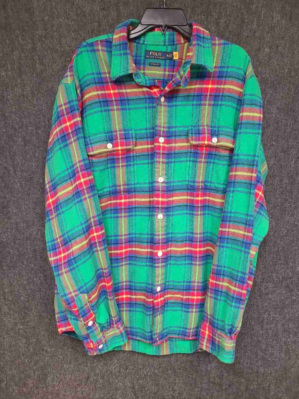 Polo Ralph Lauren Men's Green Plaid Cotton Flannel Button Up Shirt Sz XXL