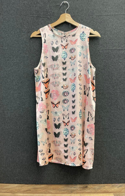 Kimchi Blue Women's Pink Satin Bug Print Butterfly Ladybug Shift Dress Sz M