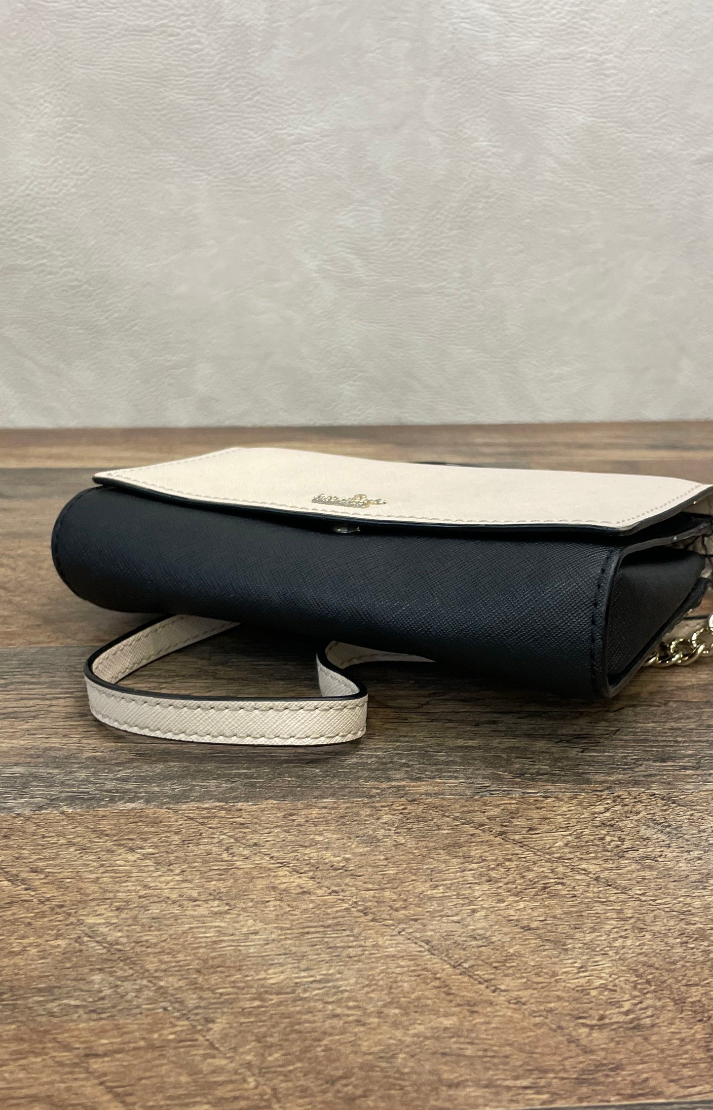 Kate Spade Cream Black Saffiano Leather Colorblock Chain Crossbody Bag