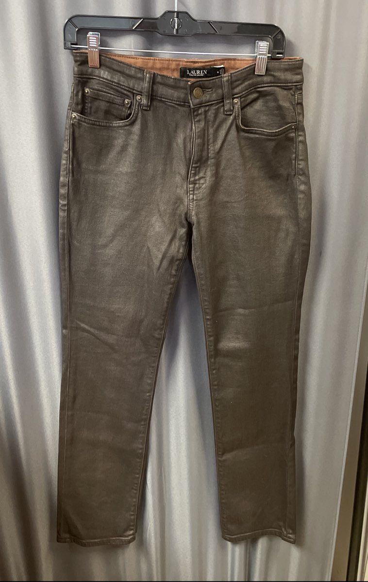 Lauren Ralph Lauren Women's Brown Coated Metallic Skinny 5-Pocket Jeans Sz 6