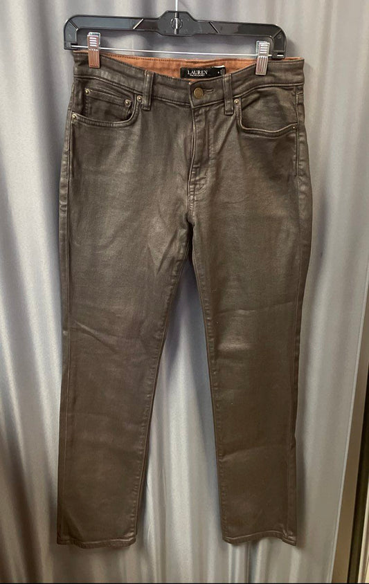 Lauren Ralph Lauren Women's Brown Coated Metallic Skinny 5-Pocket Jeans Sz 6