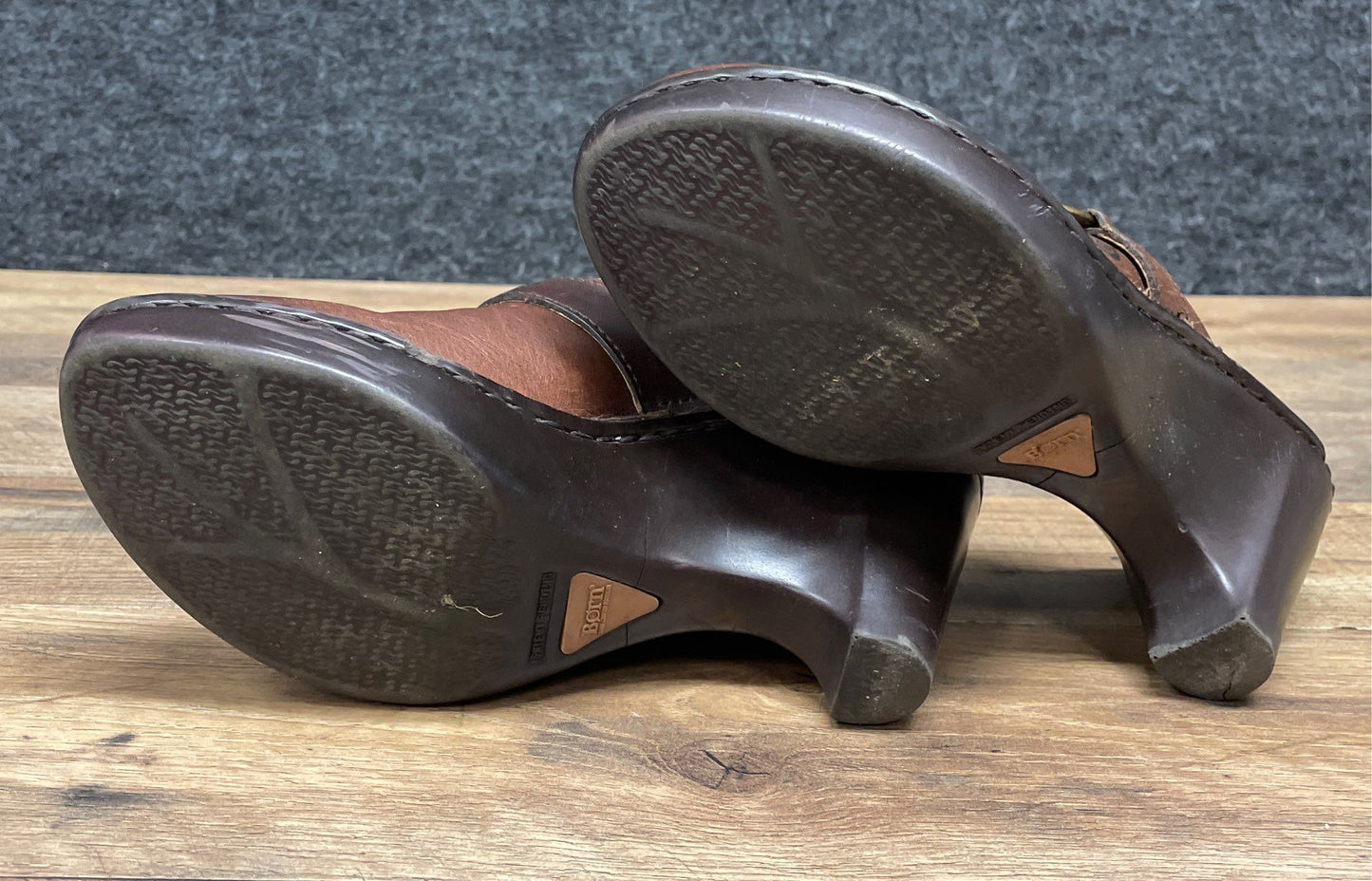 Born Brown Leather Buckle Strap Heeled Clogs Mules Women's Size 8.5