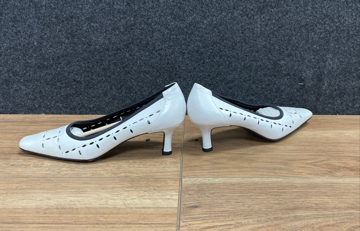 Nickels Robina White Kid Leather Laser Cut Kitten Heel Pumps NWT Size 9.5