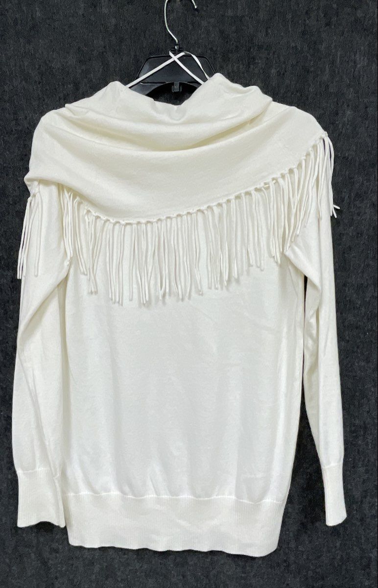 Michael Kors Women's White Fringe Cowl Neck Long Sleeve Sweater Size M