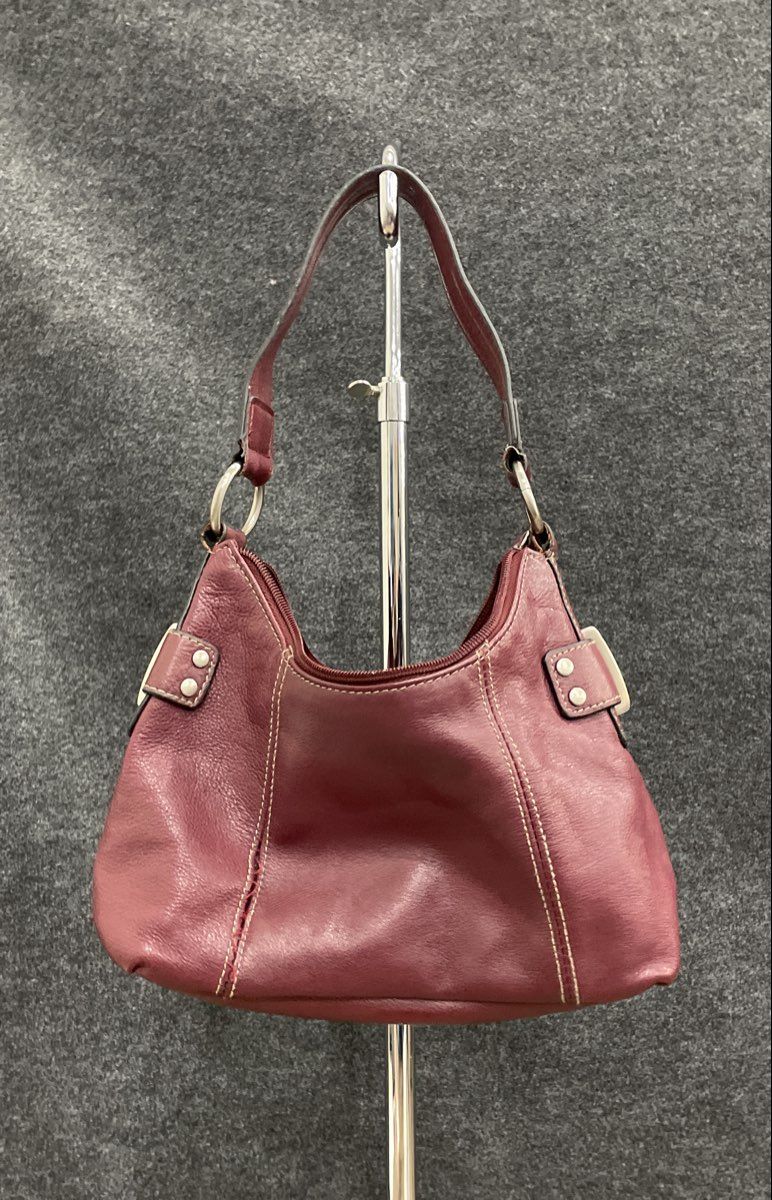 Wilsons Maroon Leather Shoulder Bag Contrast Stitching Silver Hardware Vintage