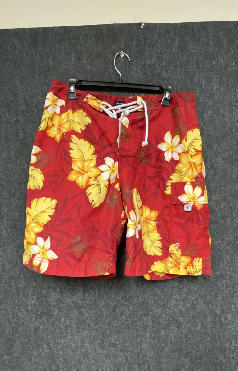 Banana Republic Men's Red Tropical Floral Lace-up Board Shorts Size 32