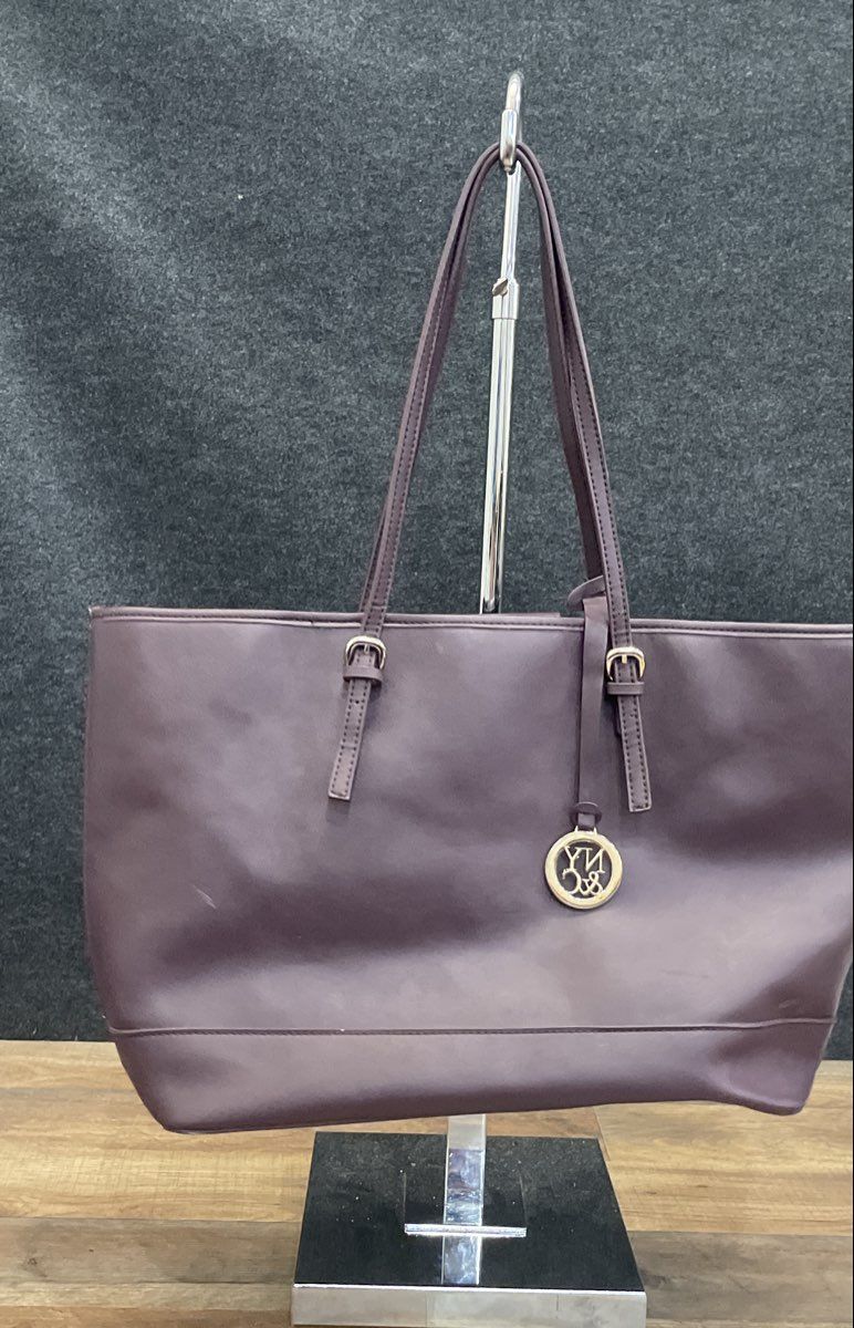 New York & Company Mauve Saffiano Faux Leather Tote Bag Gold Hardware