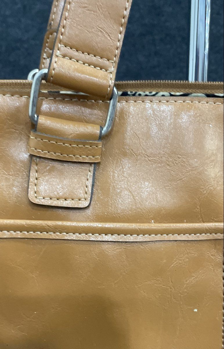 Emilie M Brown Faux Leather Satchel Shoulder Bag Silver Hardware Buckle Detail