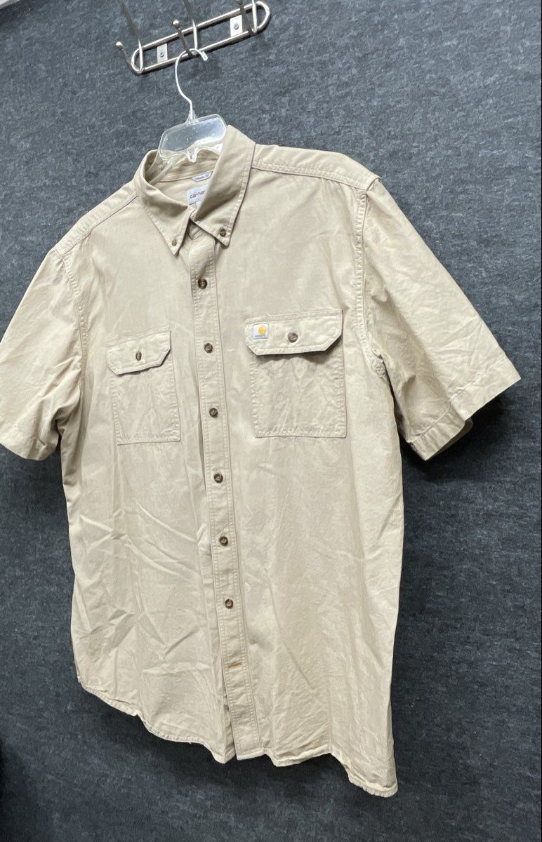 Carhartt Men's Short Sleeve Button Down Shirt Tan Original Fit Sz XL Tall