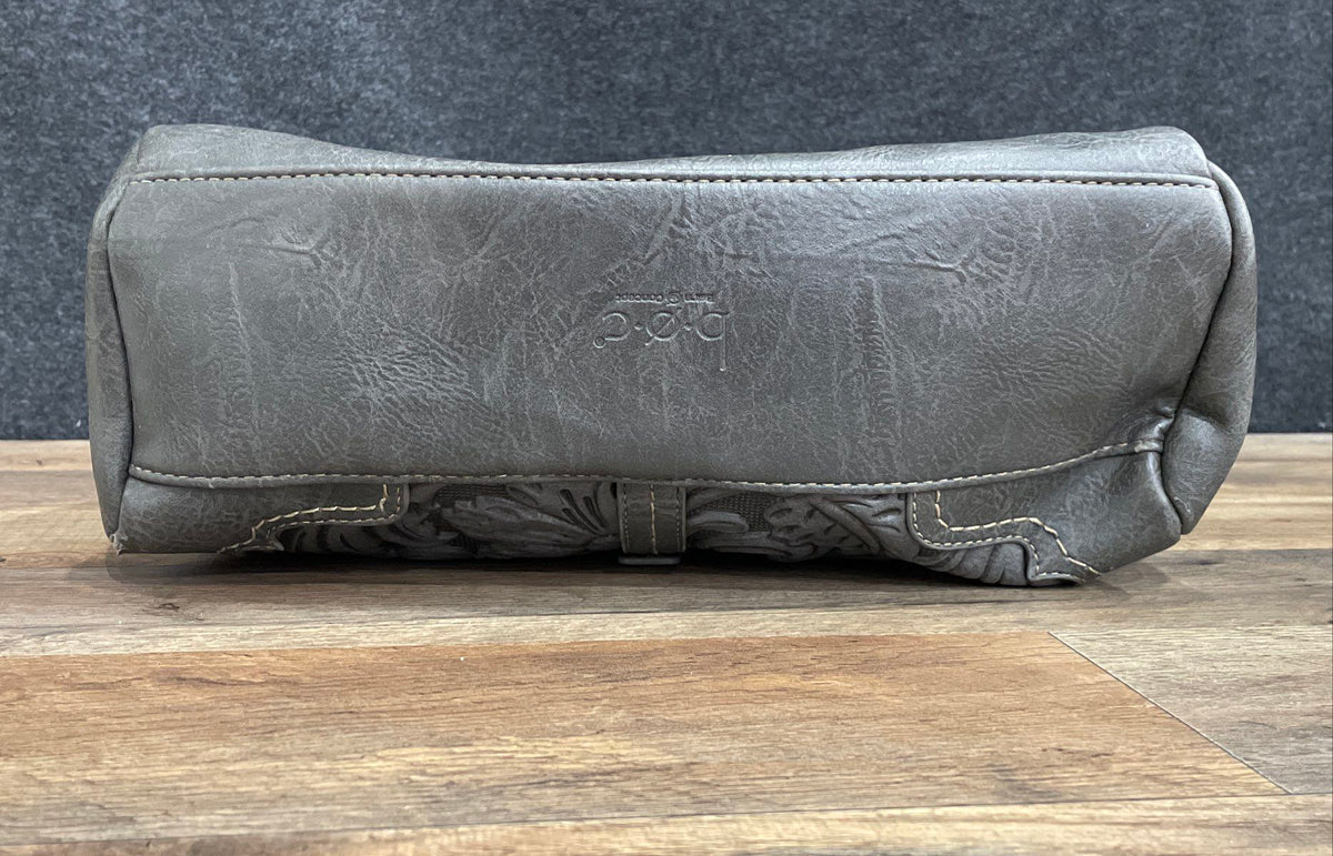 b.o.c. Born Concept Grey Tooled Floral Embossed Leather Shoulder Bag Purse