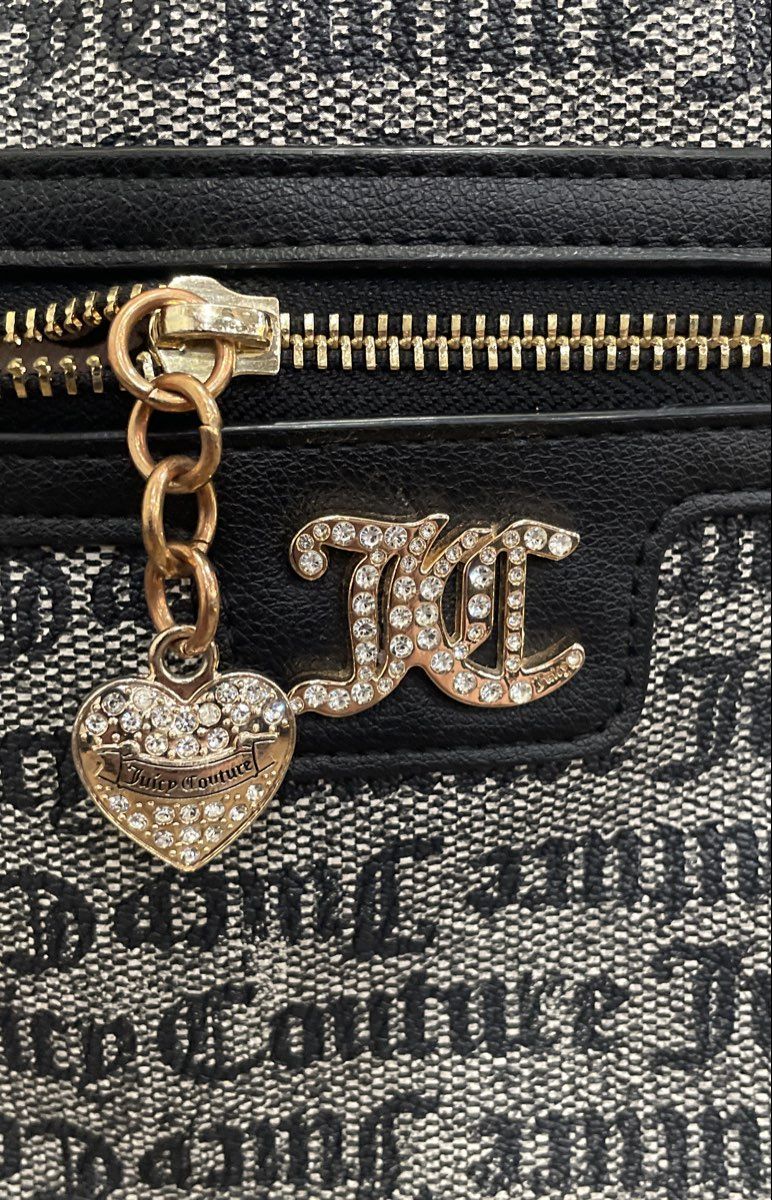 Juicy Couture Grey Monogram Large Tote Bag Rhinestone JC Logo Charm