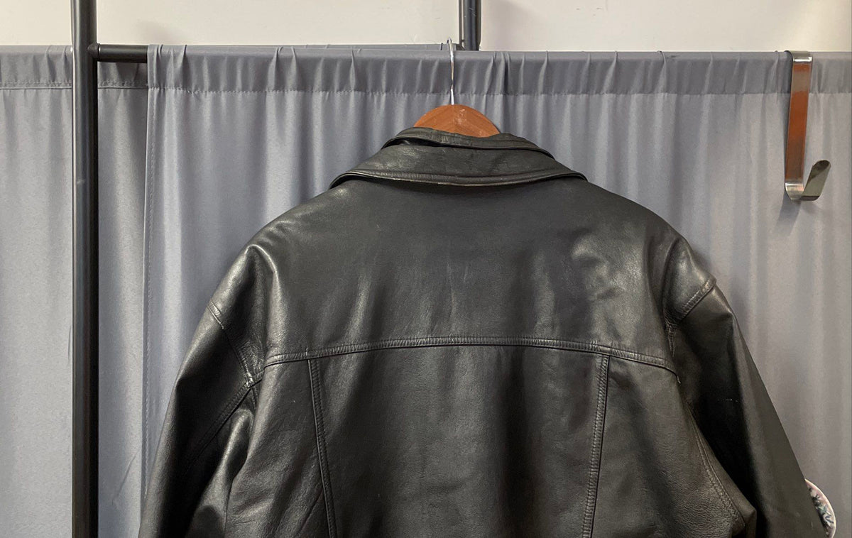 Vintage Y2K Marcello Figlia Men's Black Leather Bomber Jacket Patch Sz XL