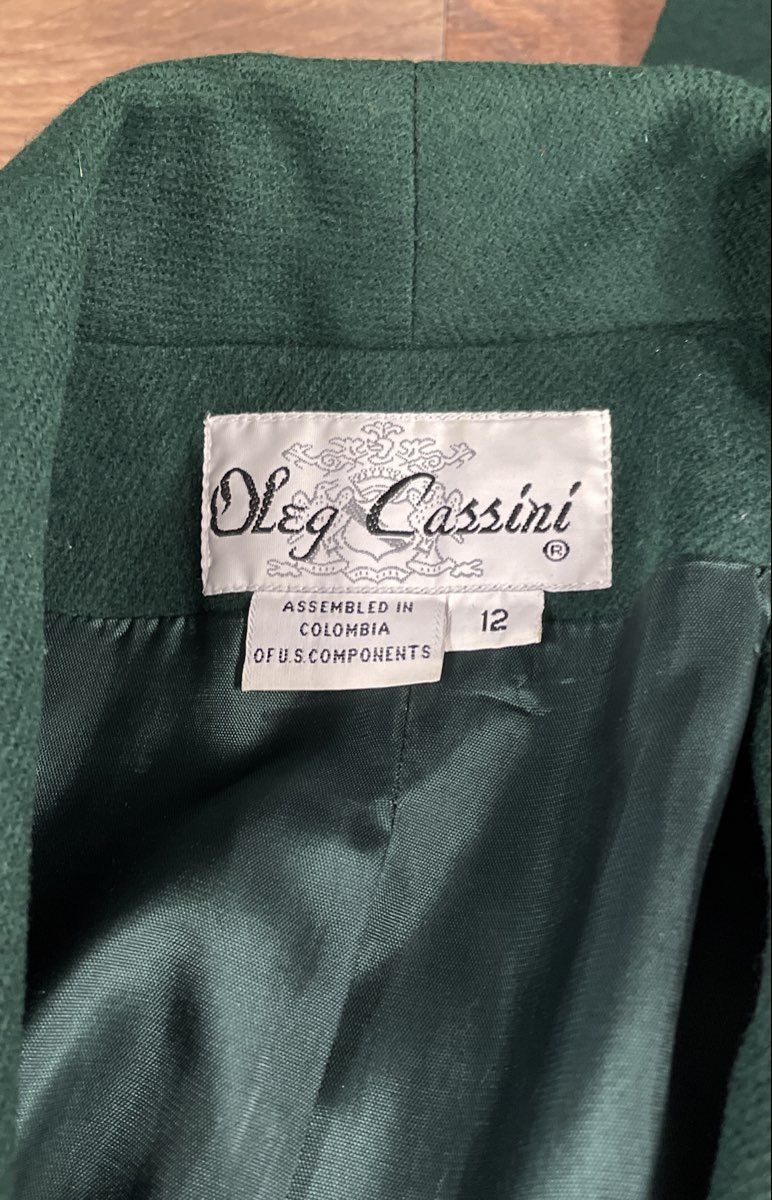 Vintage 90s Oleg Cassini Women's Green Wool Double Breasted Blazer Sz 12