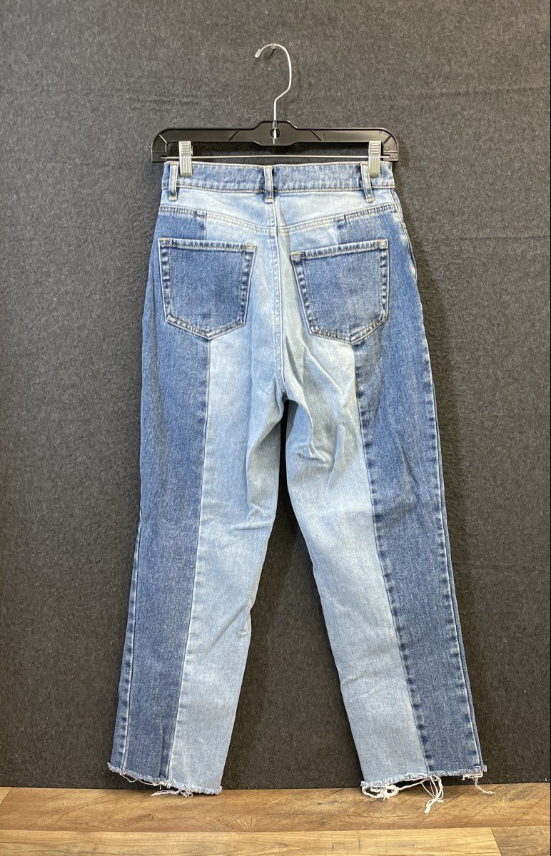 PacSun Women's Two Toned High Rise Straight Jeans Patchwork Raw Hem Sz 25