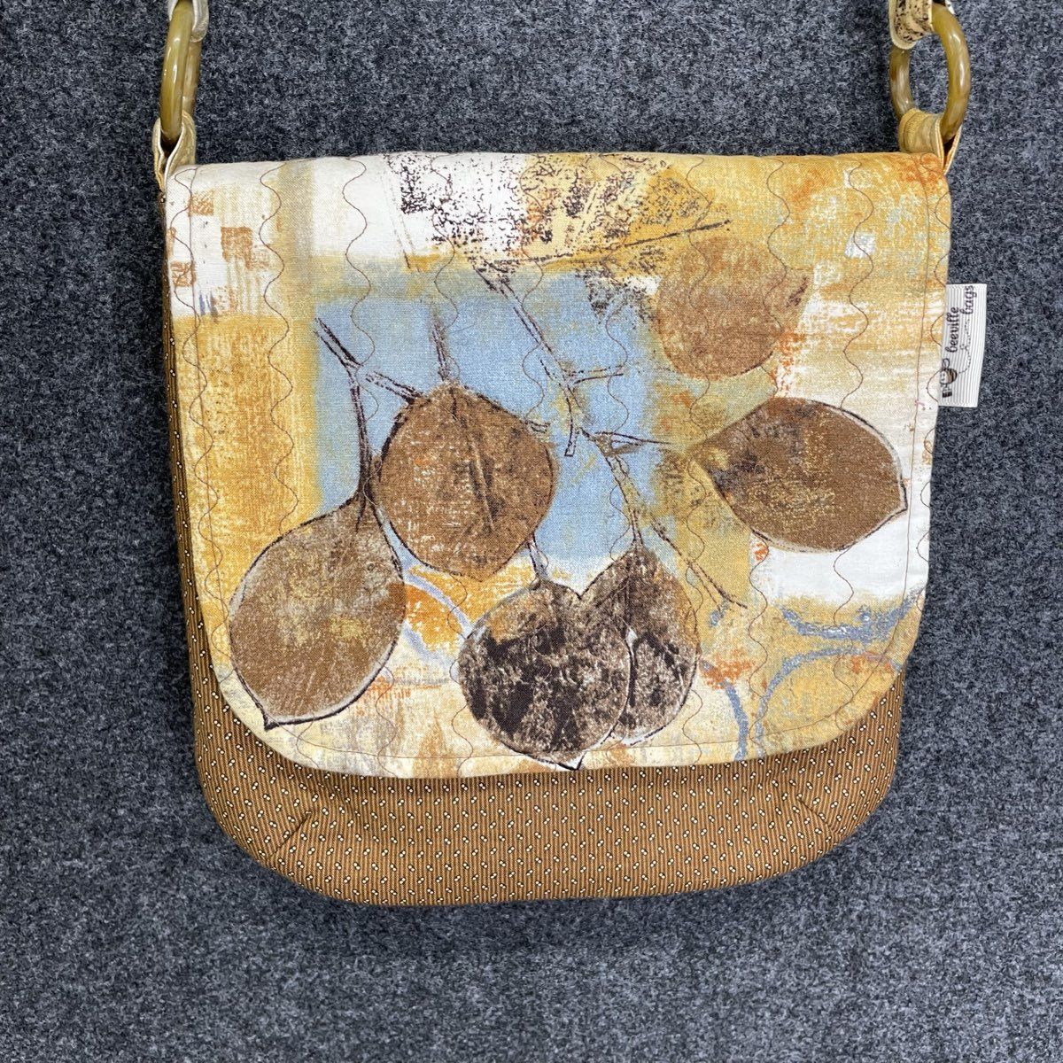 Beeville Bags Brown Tan Fabric Botanical Leaf Crossbody Purse with Change Purse