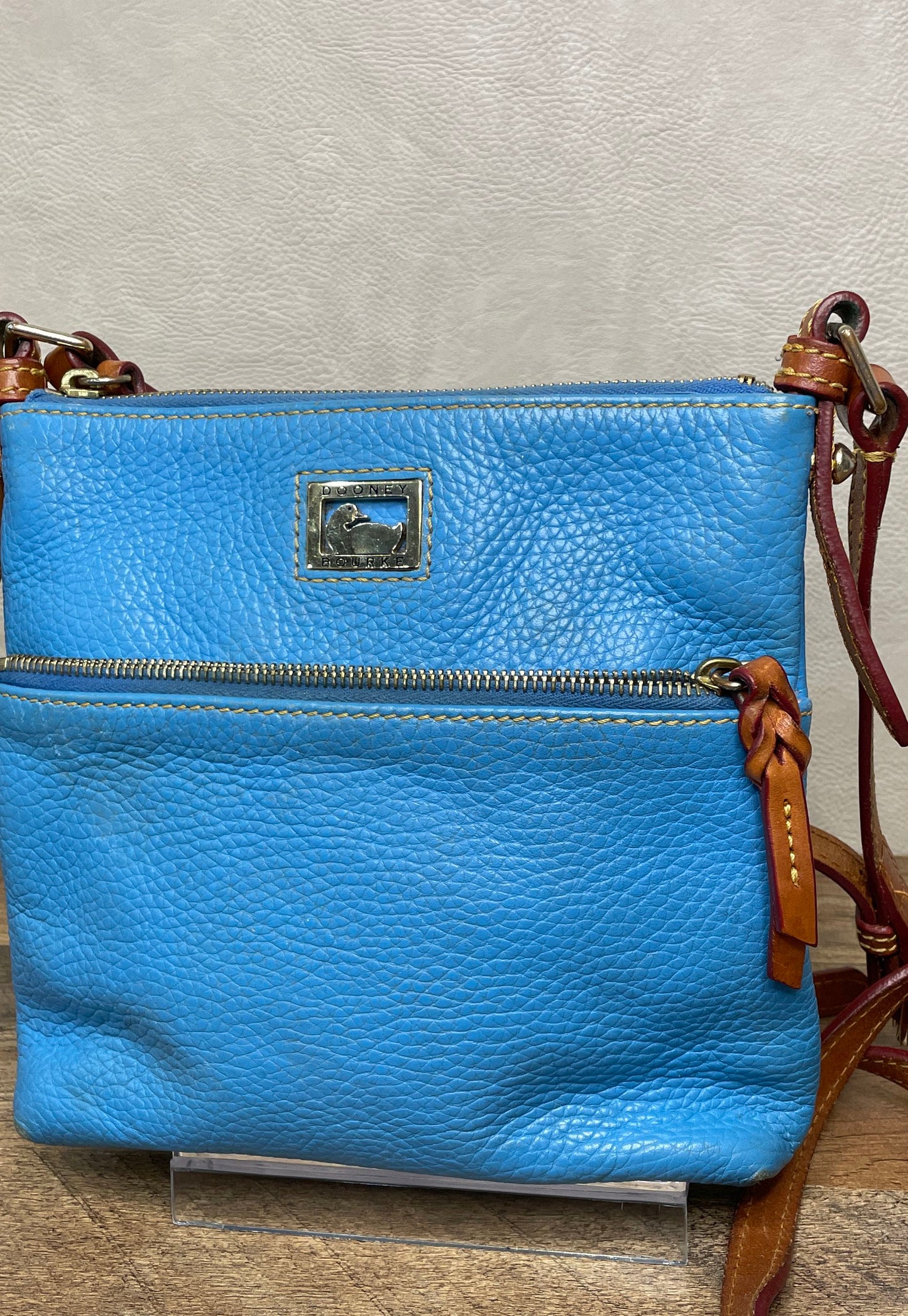 Dooney & Bourke Teal Blue Pebbled Leather Crossbody Bag Silver Hardware