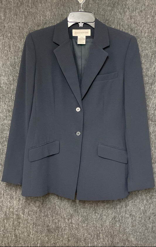 Vintage Y2K Jones New York Women's Navy Blue 2-Button Lined Blazer Sz 10