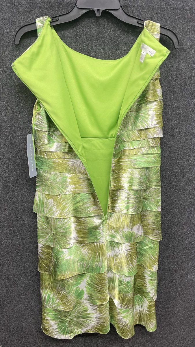 London Times Women's Green White Tiered Ruffle Sleeveless Sheath Dress Sz 8 NWT