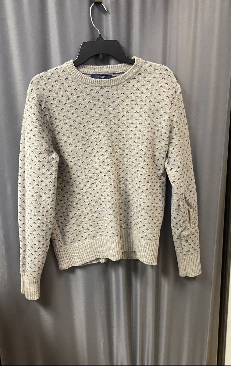 J. Crew Men's Gray Blue Patterned Lambswool Crewneck Sweater Sz M