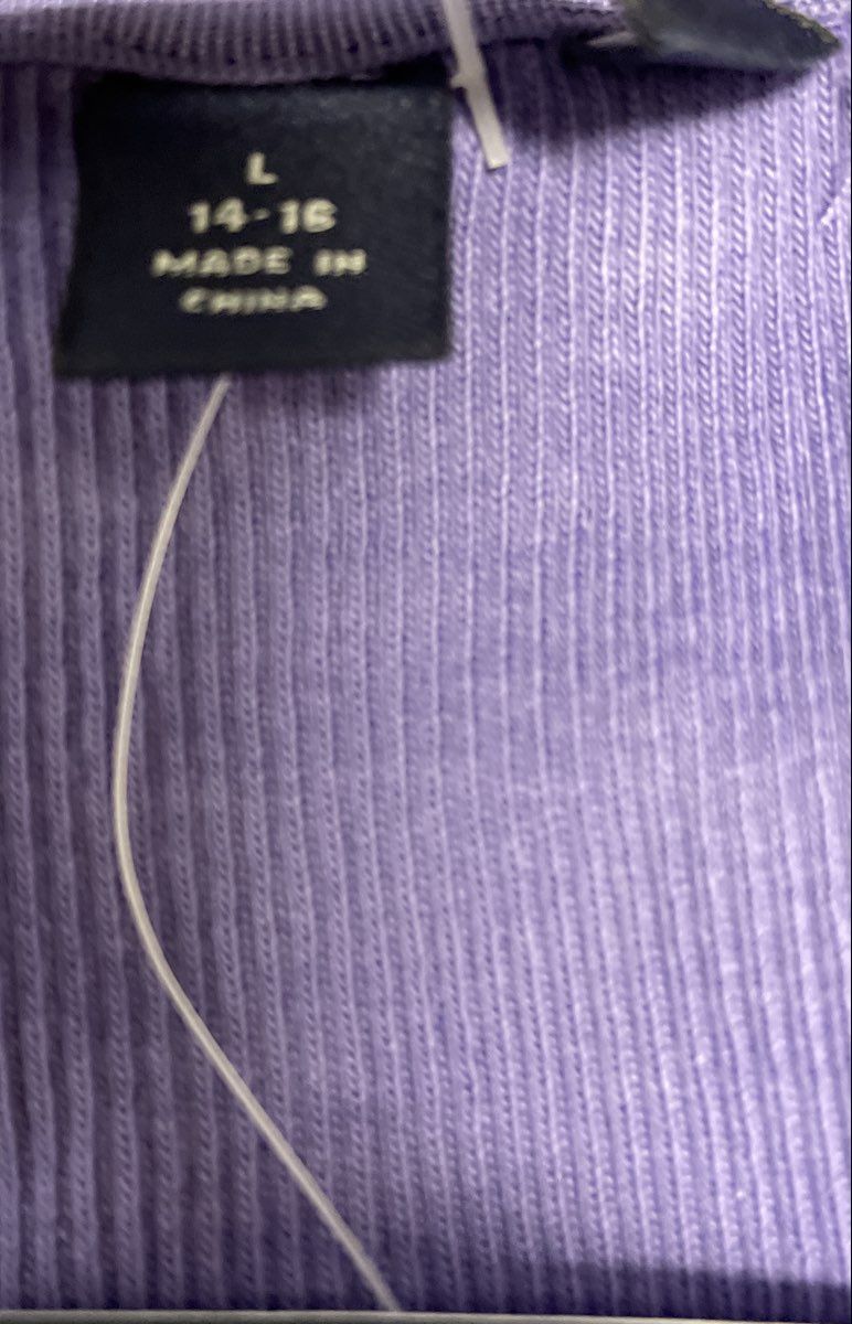Lands' End Women's Purple Ribbed Split Neck Long Sleeve Top Size L 14-16 NWT