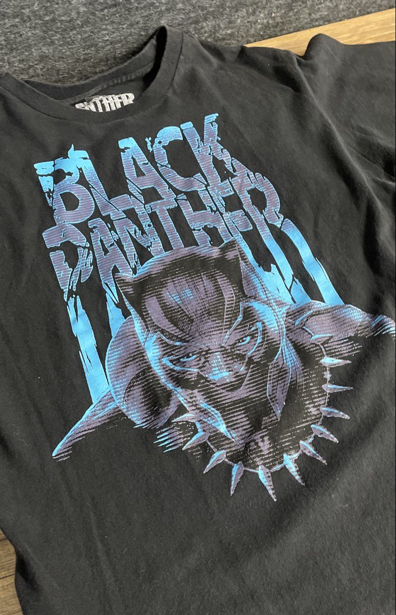 Marvel Boys Black Panther Graphic T-Shirt Black 100% Cotton Sz L 14/16