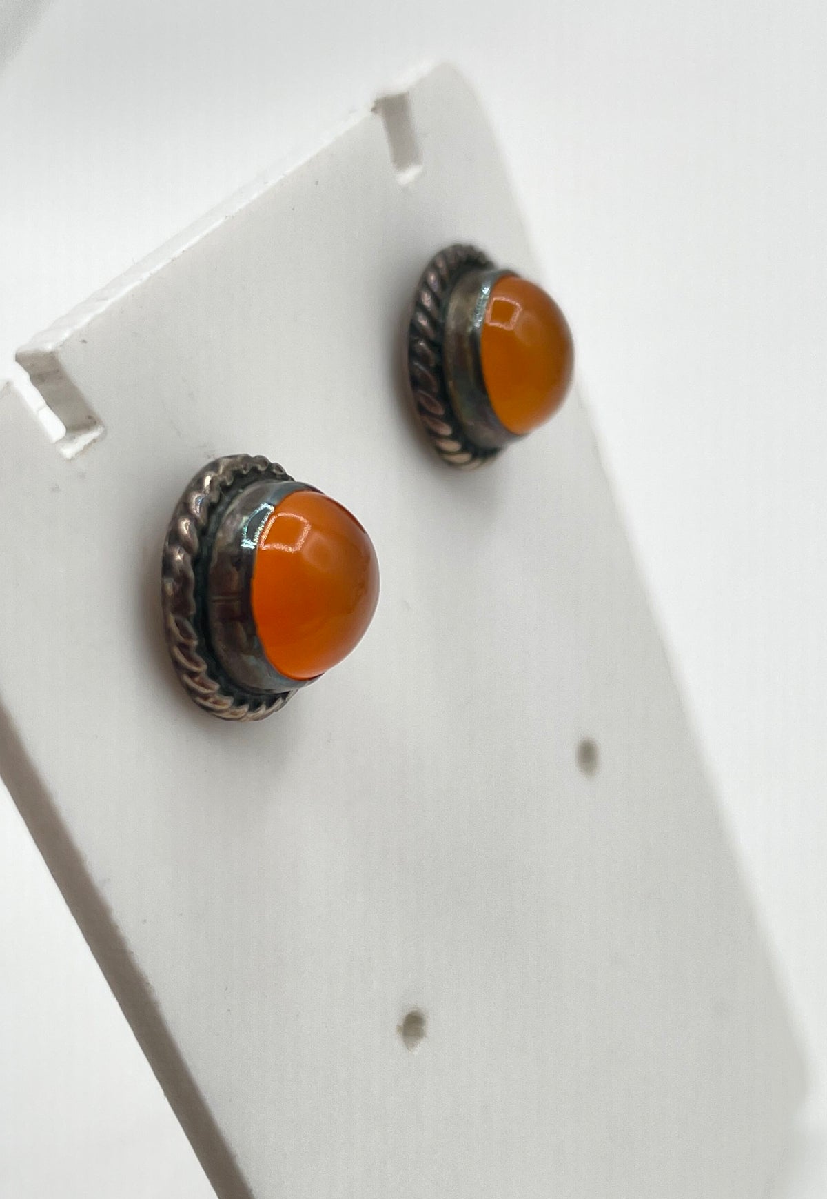 925 Sterling Silver Orange Glass Stone Stud Earrings 3.3g
