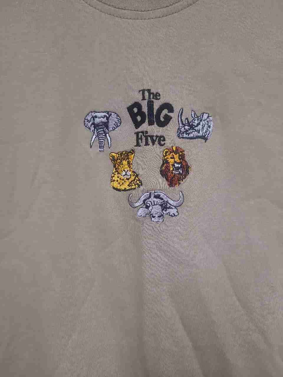 Jamboree The Big Five Safari Wildlife T-Shirt Made in Kenya Khaki Sz L