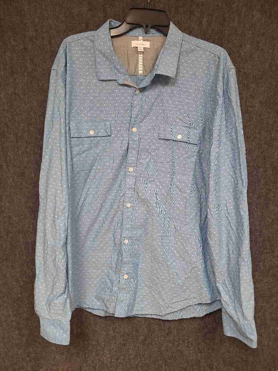 Calvin Klein Men's Blue Patterned Long Sleeve Button Down Shirt Sz XXL