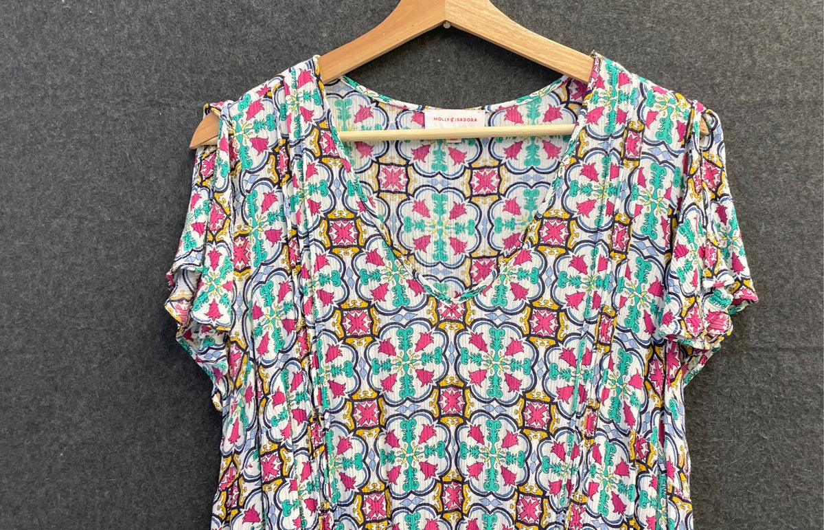 Molly & Isadora Women's Paisley Geometric V-Neck Midi Dress Multicolor Sz 1X