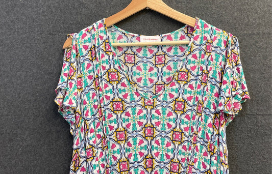Molly & Isadora Women's Paisley Geometric V-Neck Midi Dress Multicolor Sz 1X