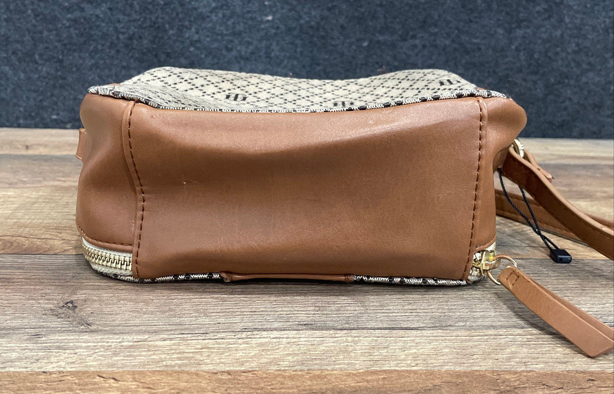 Tommy Hilfiger Tan Brown Monogram Jacquard Camera Crossbody Bag Gold Hardware