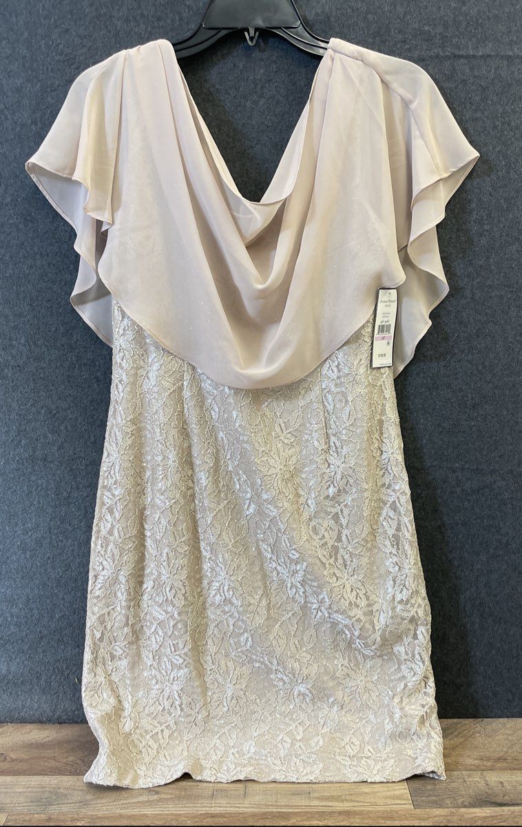 Jessica Howard Women's Gold Lace Sheath Dress Cowl Neck Flutter Sleeve 6P NWT