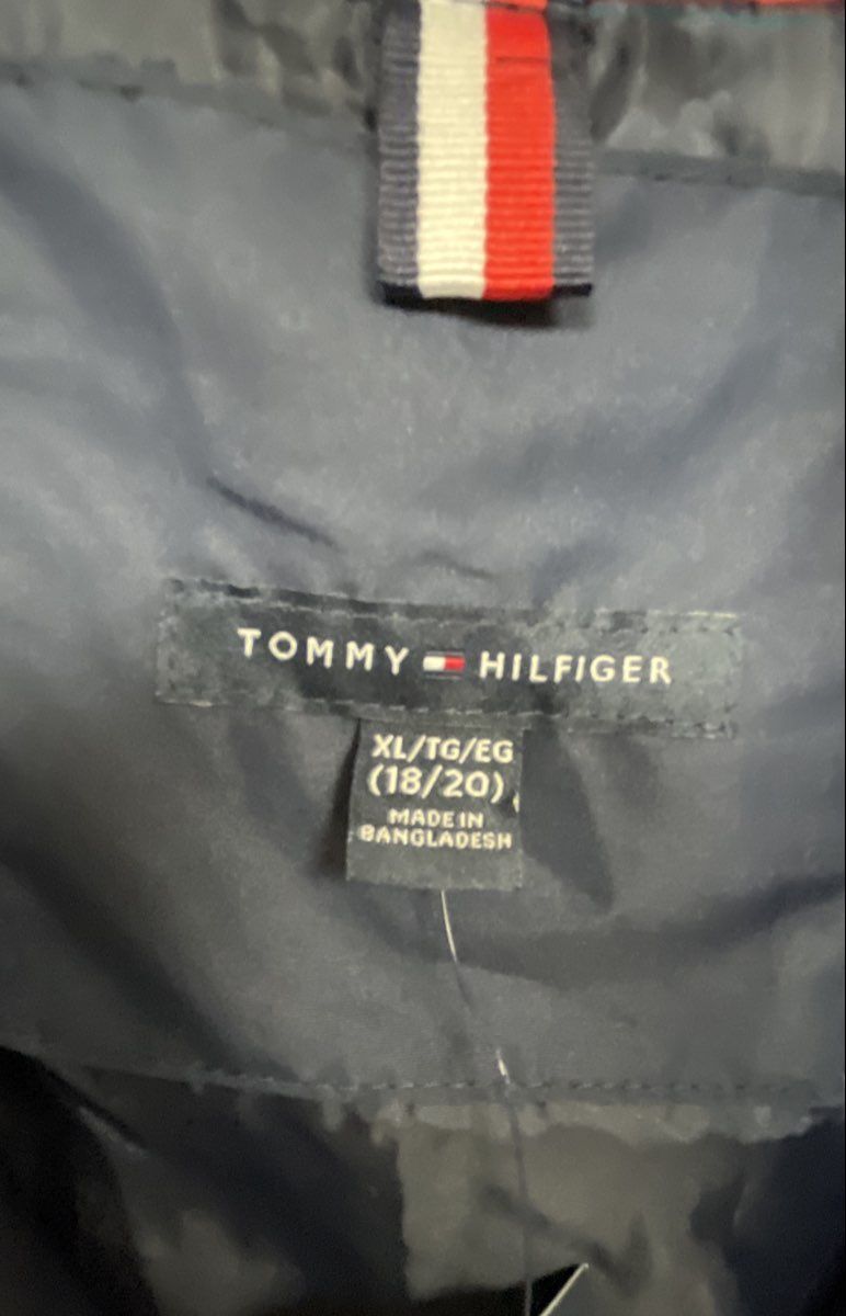 Tommy Hilfiger Boys Half Zip Hooded Windbreaker Navy Blue Graphic Sz XL 18/20