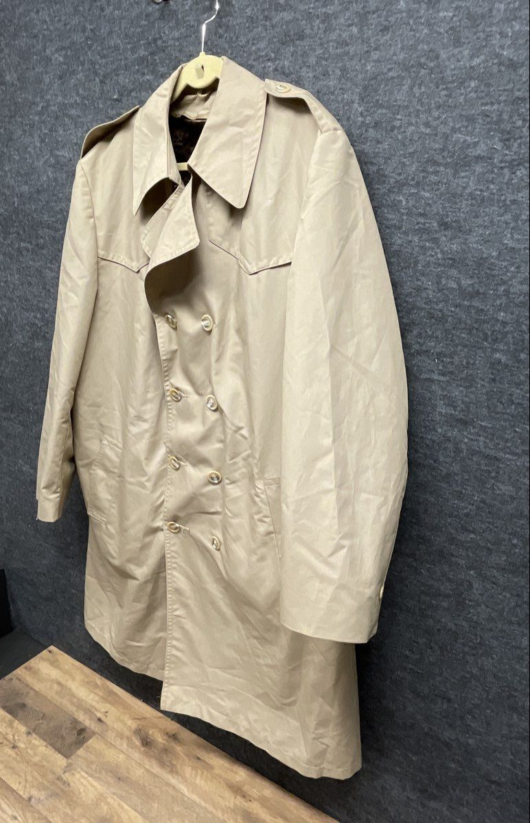 Vintage 80s Sears Men's Beige Double Breasted Trench Coat Fur Liner Sz 46T