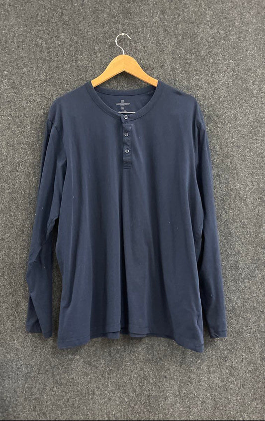 Woolrich Men's Navy Blue Long Sleeve Three Button Henley Shirt Size XXL