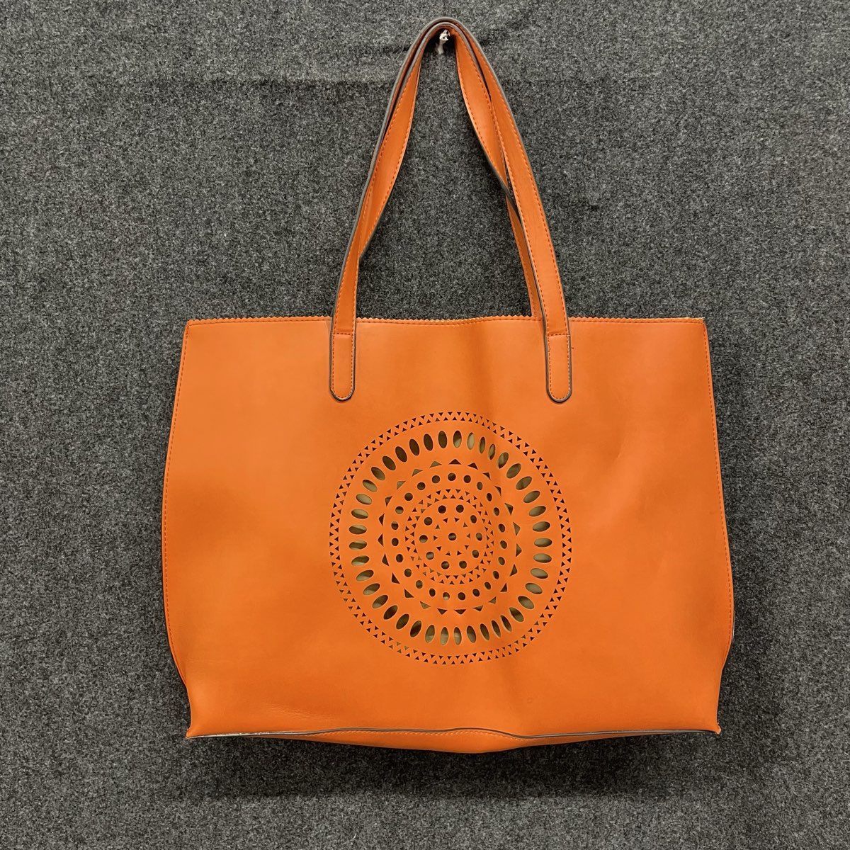 Neiman Marcus Orange Lasercut Medallion Tote Bag Large 13x20