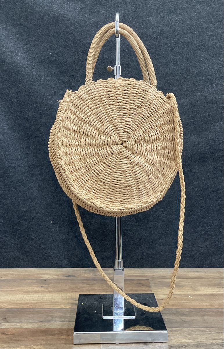 Unbranded Natural Tan Woven Straw Round Circular Crossbody Shoulder Bag Tote