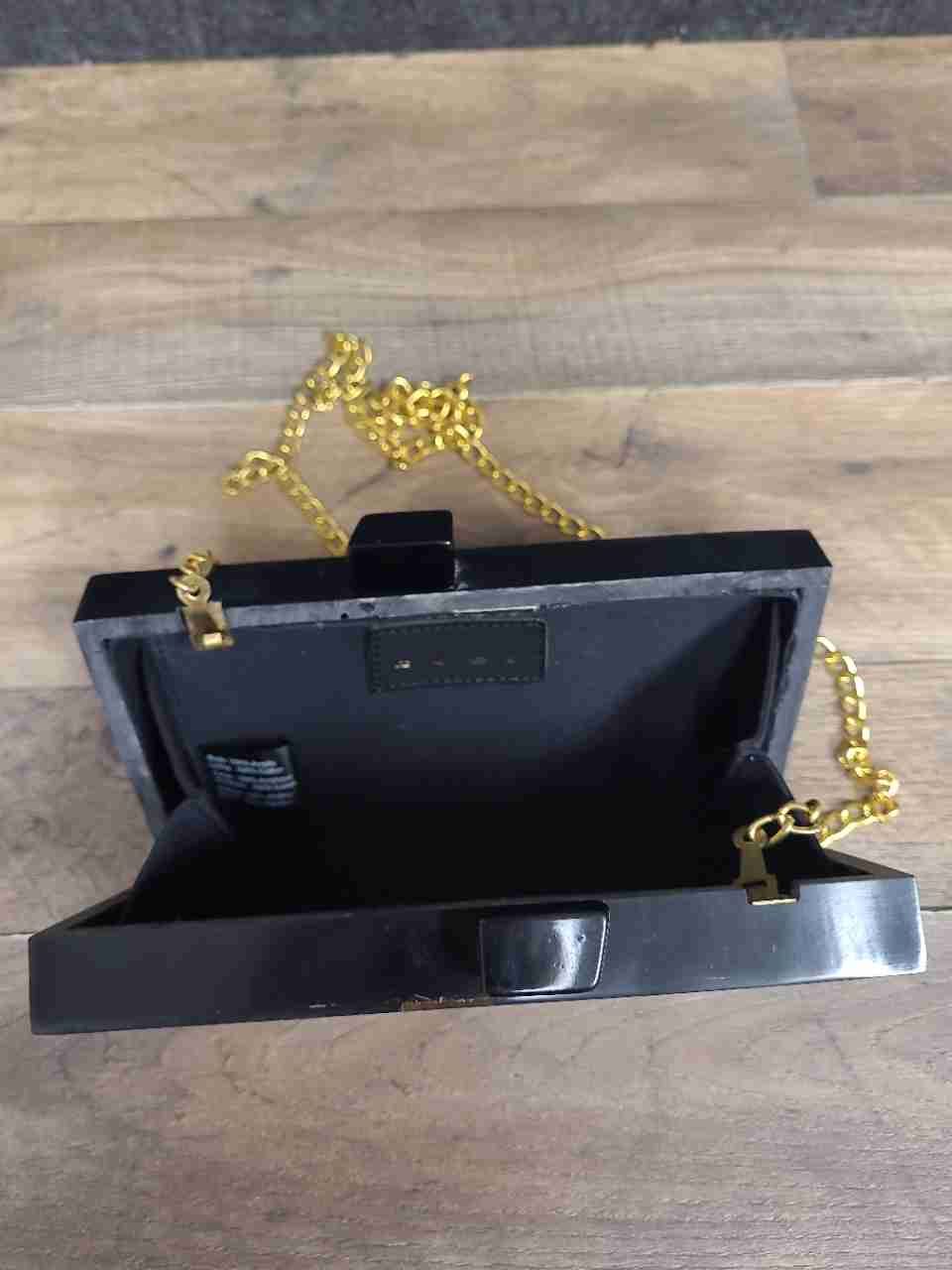 Lulu Black Acrylic Gold Glitter Star Lu Lu Box Clutch Crossbody Bag