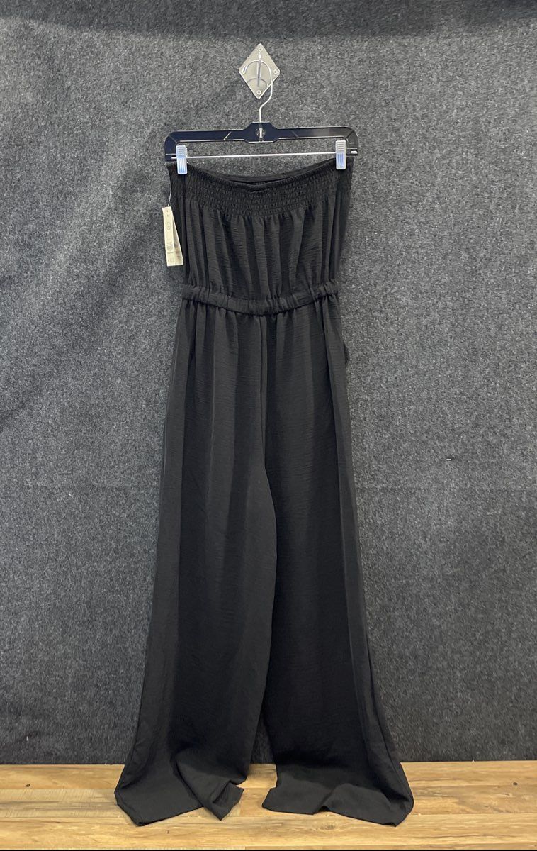 No Boundaries Women's Black Strapless Jumpsuit Smocked Wide Leg Sz S 4-6 NWT