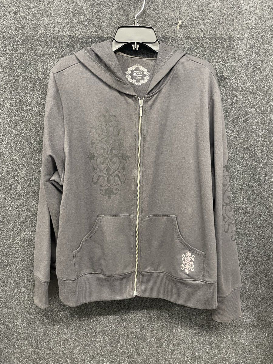 Cato Women's Gray Full Zip Hoodie French Terry Damask Graphic Plus Size 22/24W