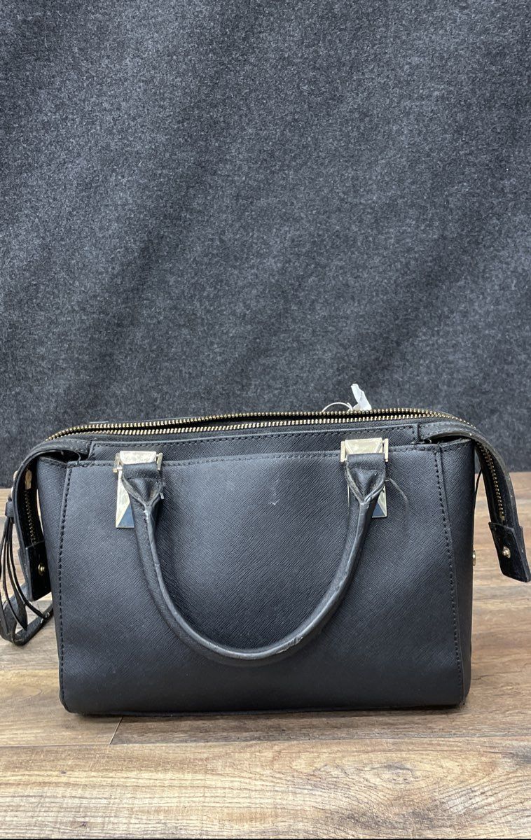 Karl Lagerfeld Paris Black Saffiano Leather Satchel Handbag Gold Hardware