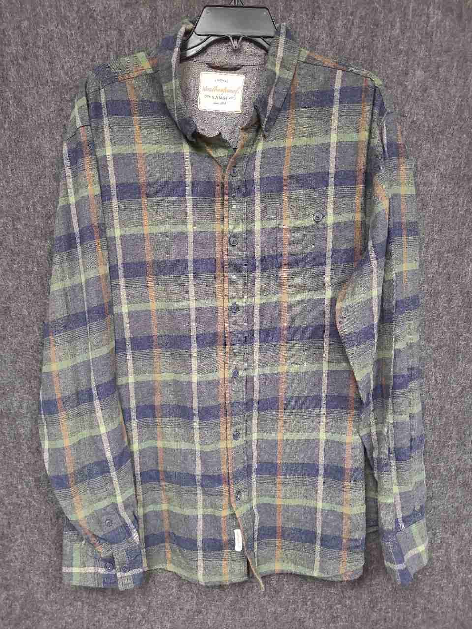 Weatherproof Vintage Men's Long Sleeve Blue Green Plaid Flannel Shirt Sz XL