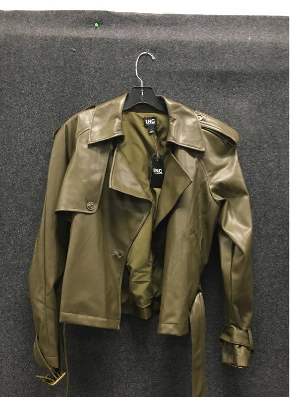 INC International Concepts Women's Olive Faux Leather Moto Jacket NWT Sz L