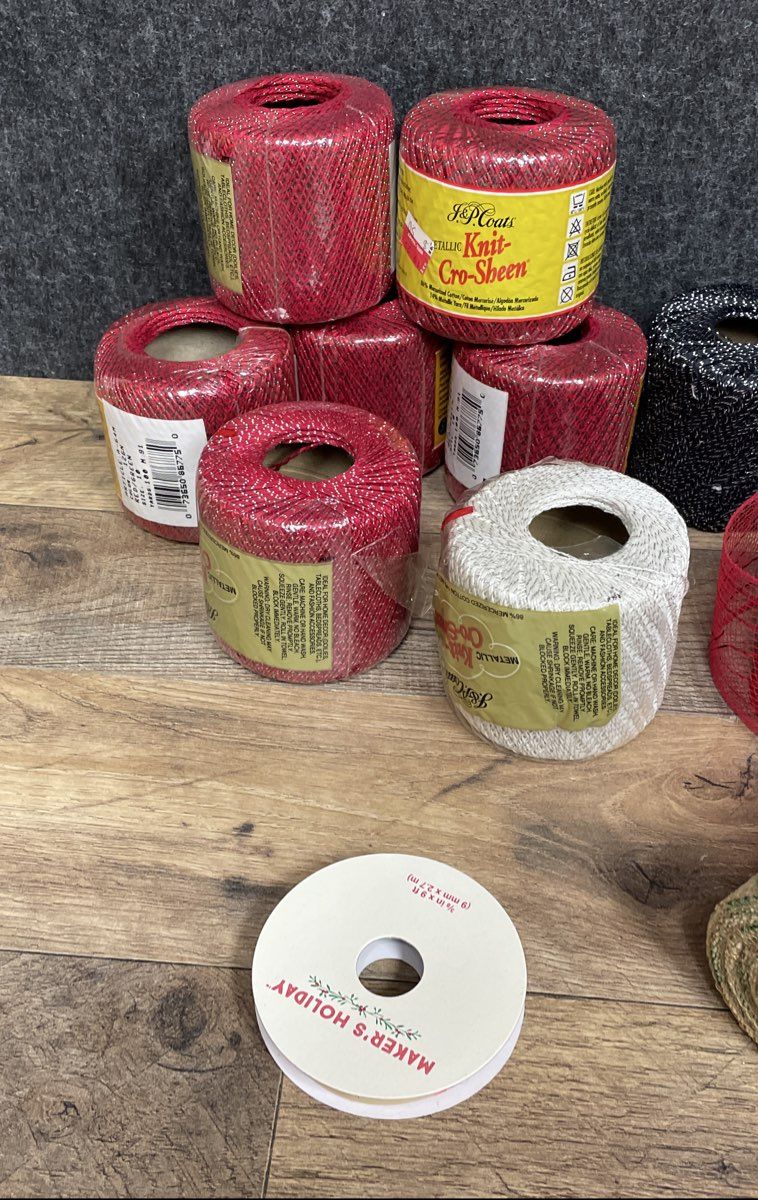 Vintage J&P Coats Knit Cro-Sheen Burlap Ribbon Craft Lot 3 Lbs New Old Stock